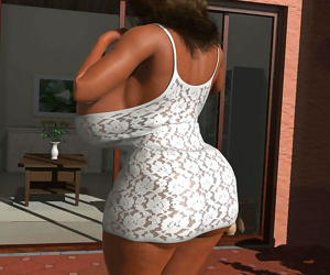 Busty ebony 3d bbw hottie showing her huge boobs outdoors..