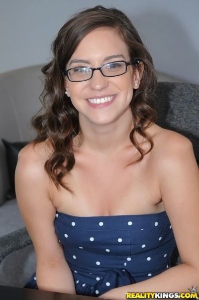 Amateur chick in glasses Alexa Amore shows tiny tits and spreads slim legs