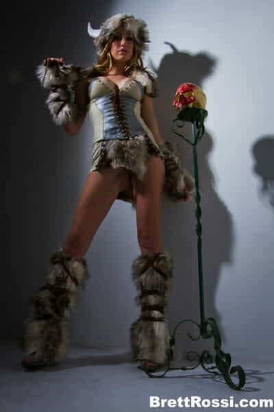 Solo model Brett Rossi shows off her girl parts attired in a viking outfit