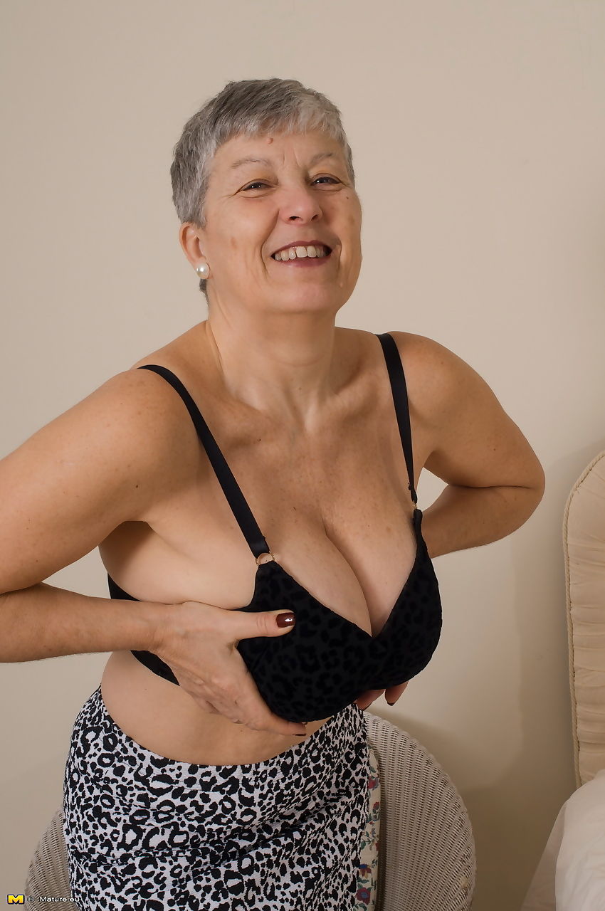Grey haired gran from the UK strips to her silk underwear and nylons