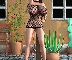 Phụ nữ da ngăm 3d nóng bỏng trong Fishnet sexy cho thấy Tuyệt vời bộ ngực ..